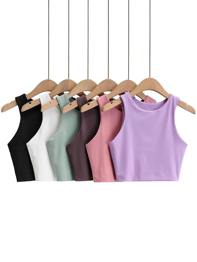 Essential High-Neck Fitted Crop Tank Top