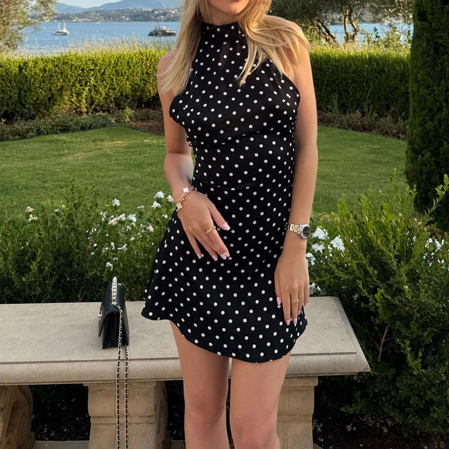 Elegant polka mini dress