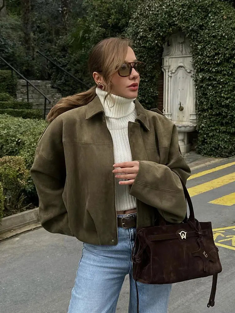 Vintage Loose Suede Crop Jacket