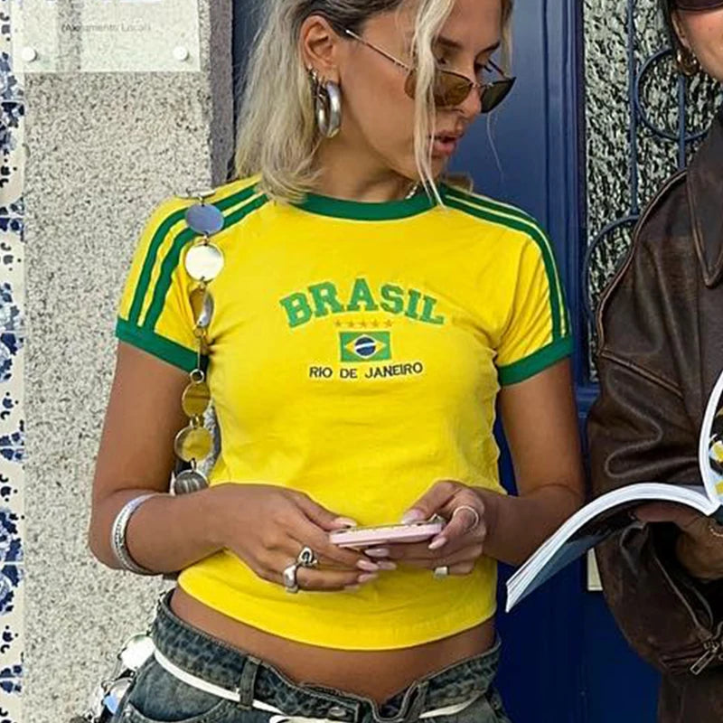 Vintage Brasil Embroidered Ringer Baby Tee