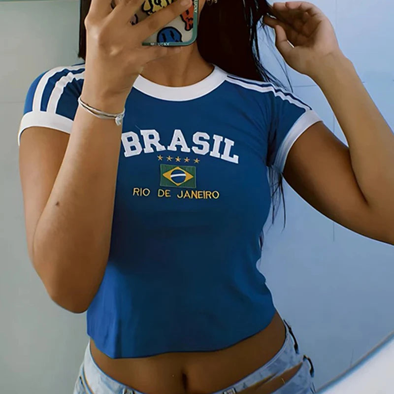 Vintage Brasil Embroidered Ringer Baby Tee