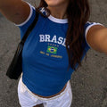 Vintage Brasil Embroidered Ringer Baby Tee