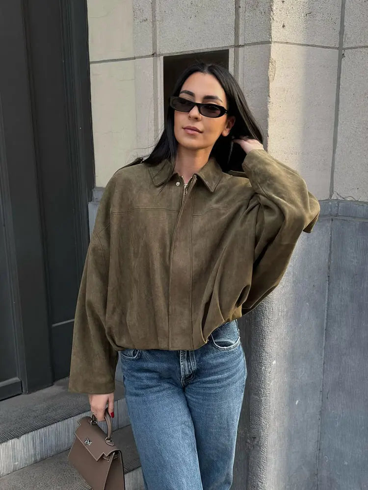 Vintage Loose Suede Crop Jacket