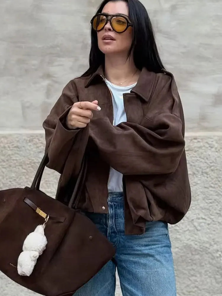 Vintage Loose Suede Crop Jacket
